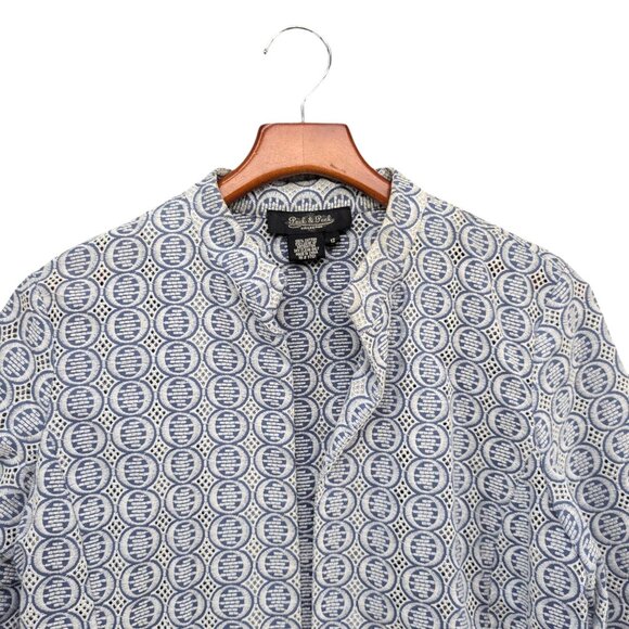 Peck & Peck Open Blazer Jacket Womens Blue White Crochet Lace Cotton Size 12 - Picture 4 of 10